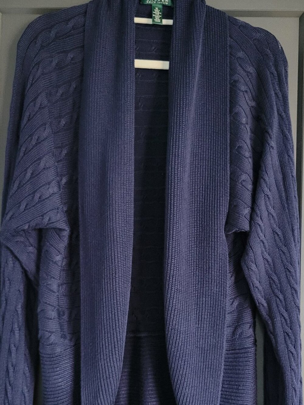 Lauren Ralph Lauren Navy  Cable Knit Shawl Collar Open Cardigan - Picture 9 of 12